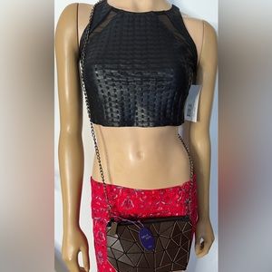 NWT EMILIO PEPE Italian Geometric  Chain Strap Bag/Purse. In coffee metallic